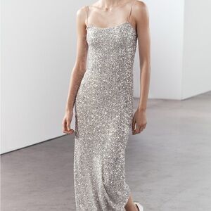 Zara ZW COLLECTION SEQUINNED SLIP DRESS XS